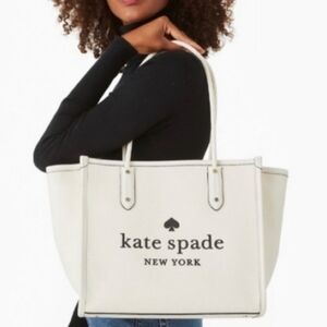 Kate Spade New York Ella Large Leather Shoulder Tote Bag In The Color Parchment